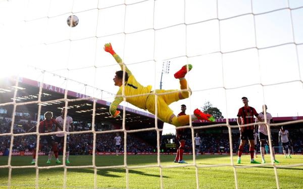 Arsenal's William Saliba scores past AFC Bournemouth goalkeeper Mark Travers. (Reuters)